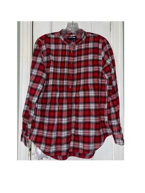 Lands' End Red Plaid Button-Up Shirt for Women